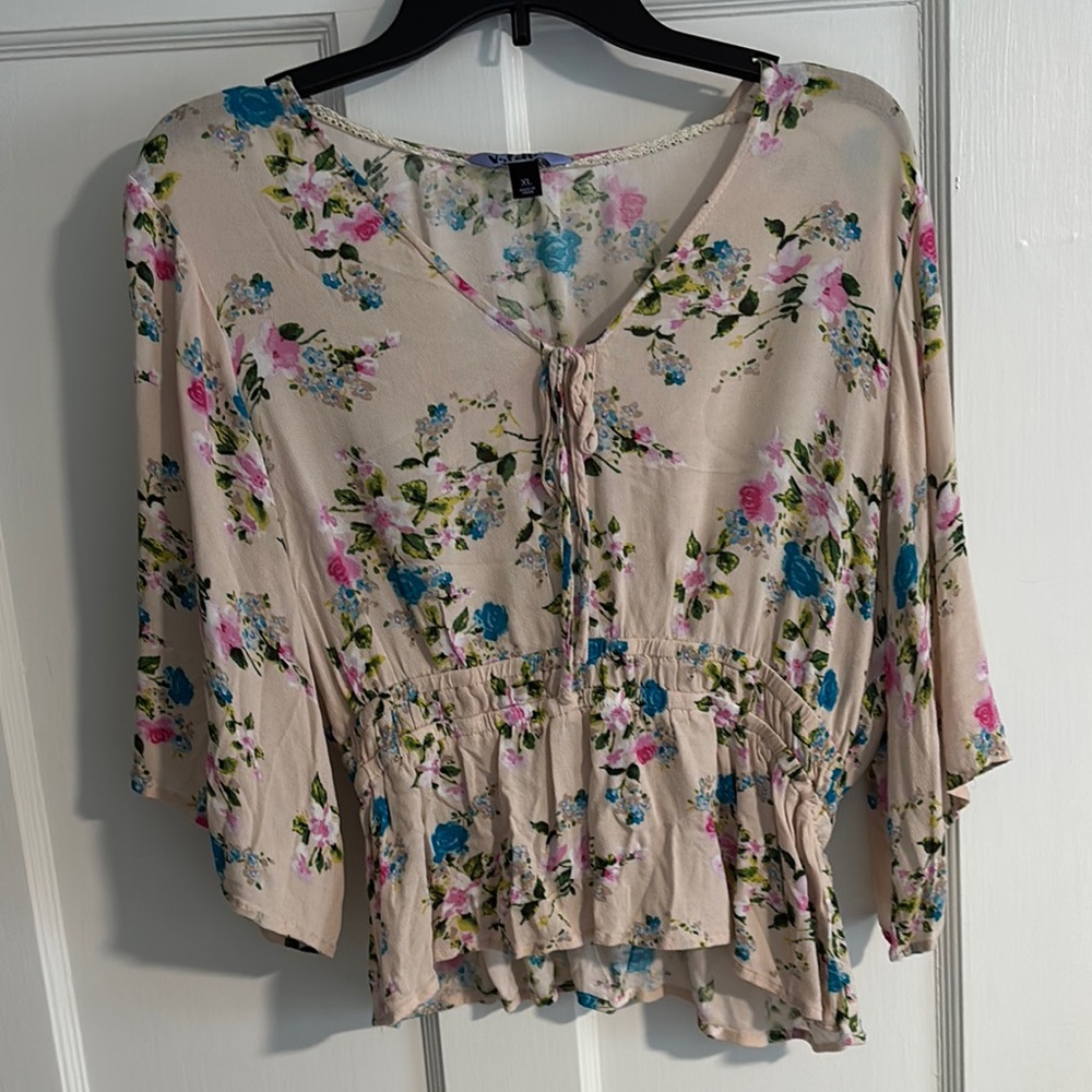Floral V-Neck Blouse with Button Detail
